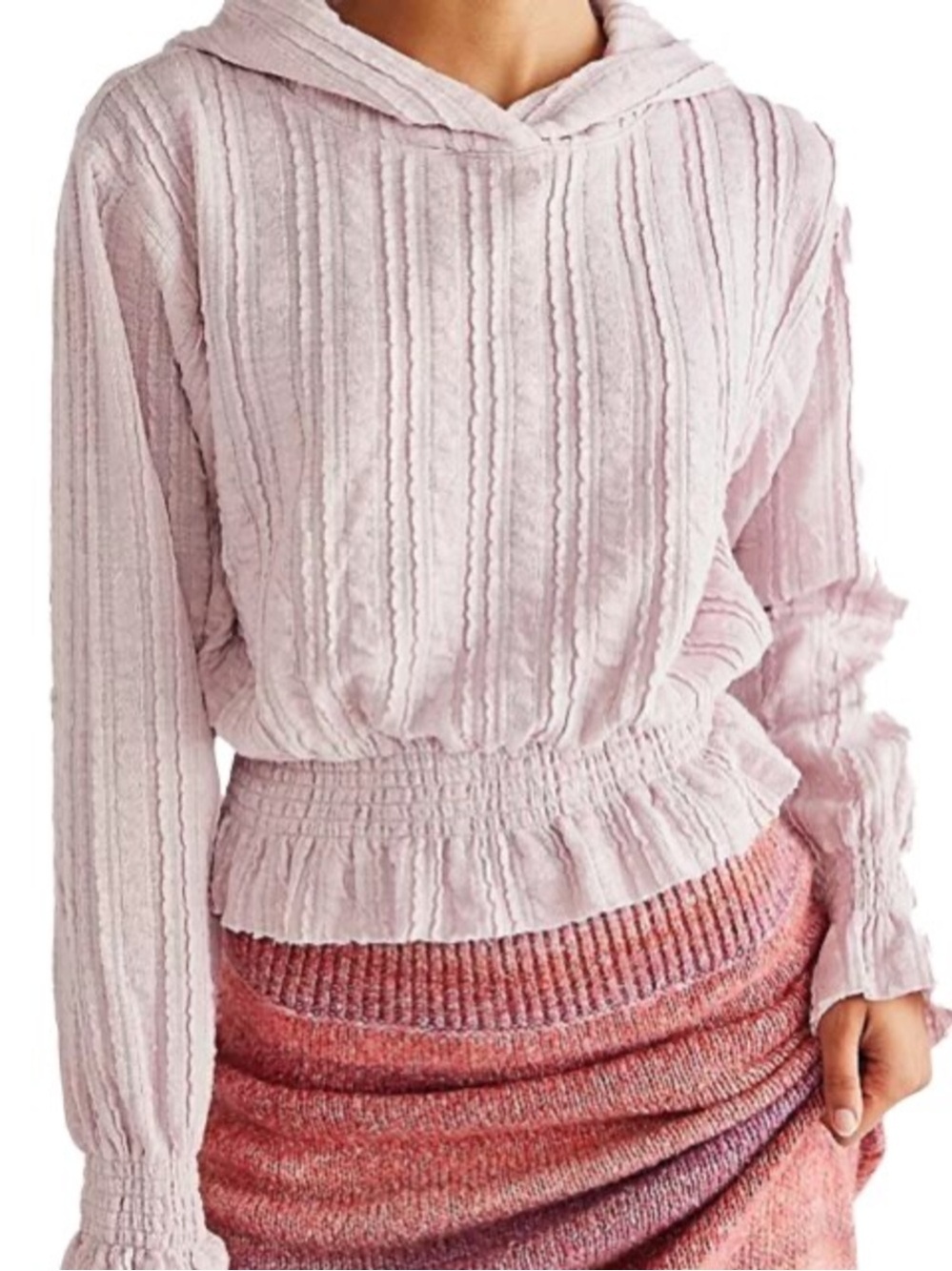 Free People Beach Birdie Hoodie In pirouette Pink Size Medium Balloon Sleeve
